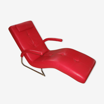 Red leather lounge chair