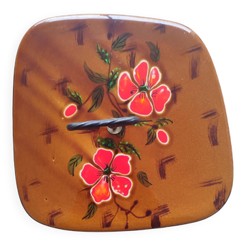 Plateau à fromages vintage en céramique Poët-Laval décor coquelicots