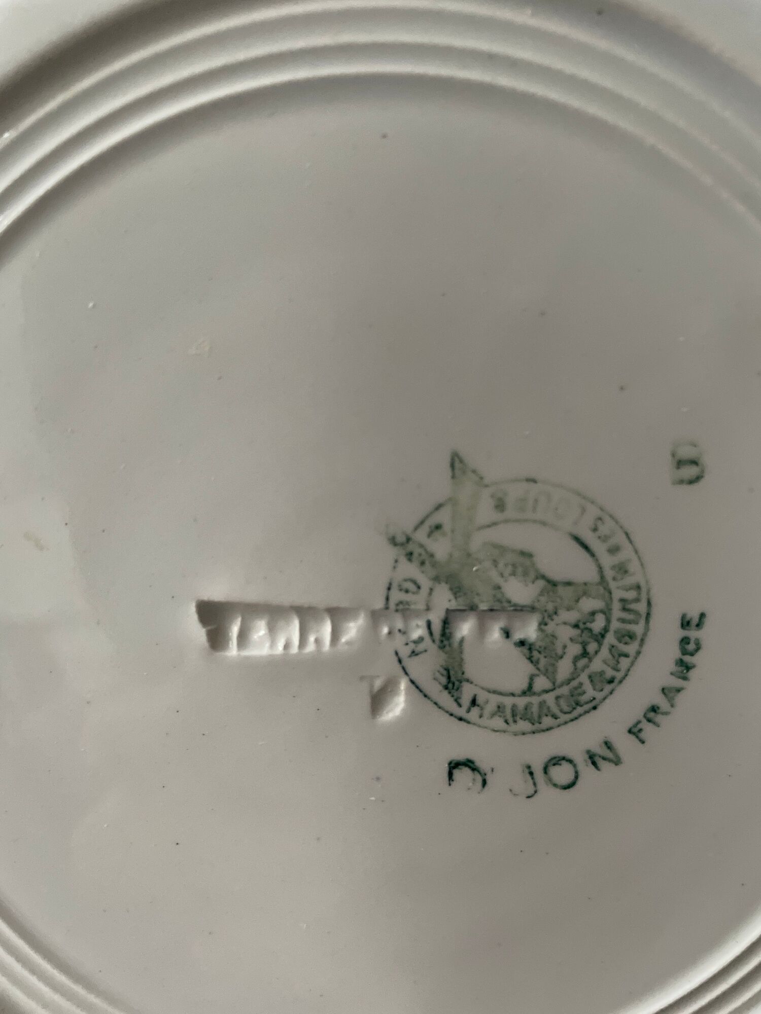 Set of 9 flat earthenware plates Terre de Fer Moulin des Loups, model "Dijon"