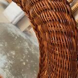 Old vintage round braided wicker mirror 1970s