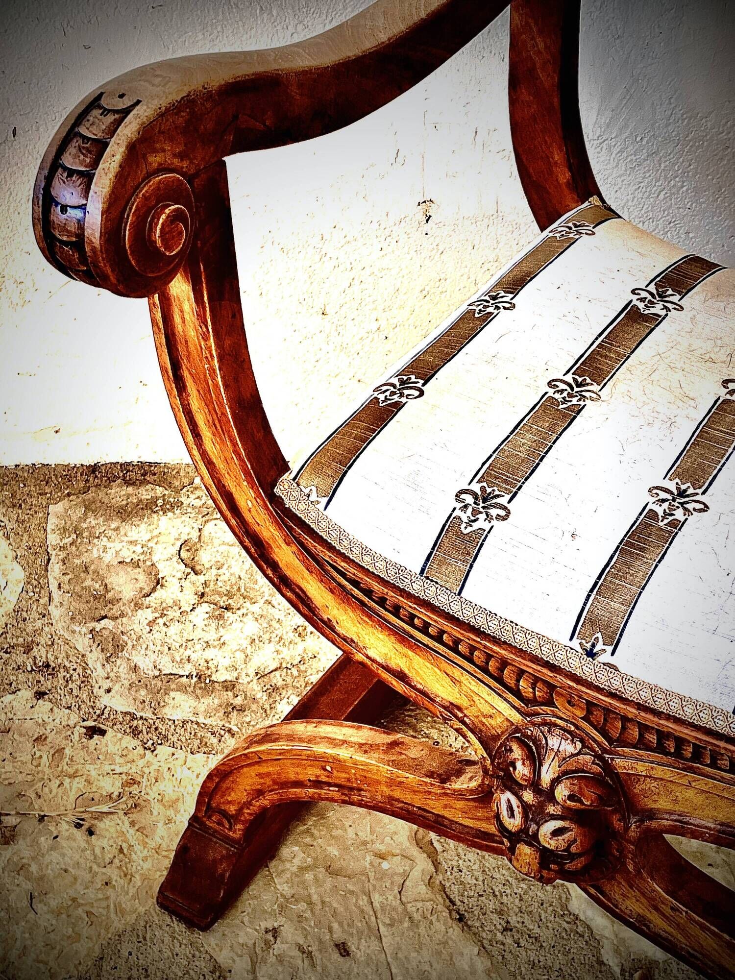 French Empire mahogany office chair with carved detail in the shape of