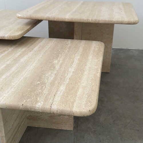 Set of three Italian travertine nesting / side tables, 1970s–1980s