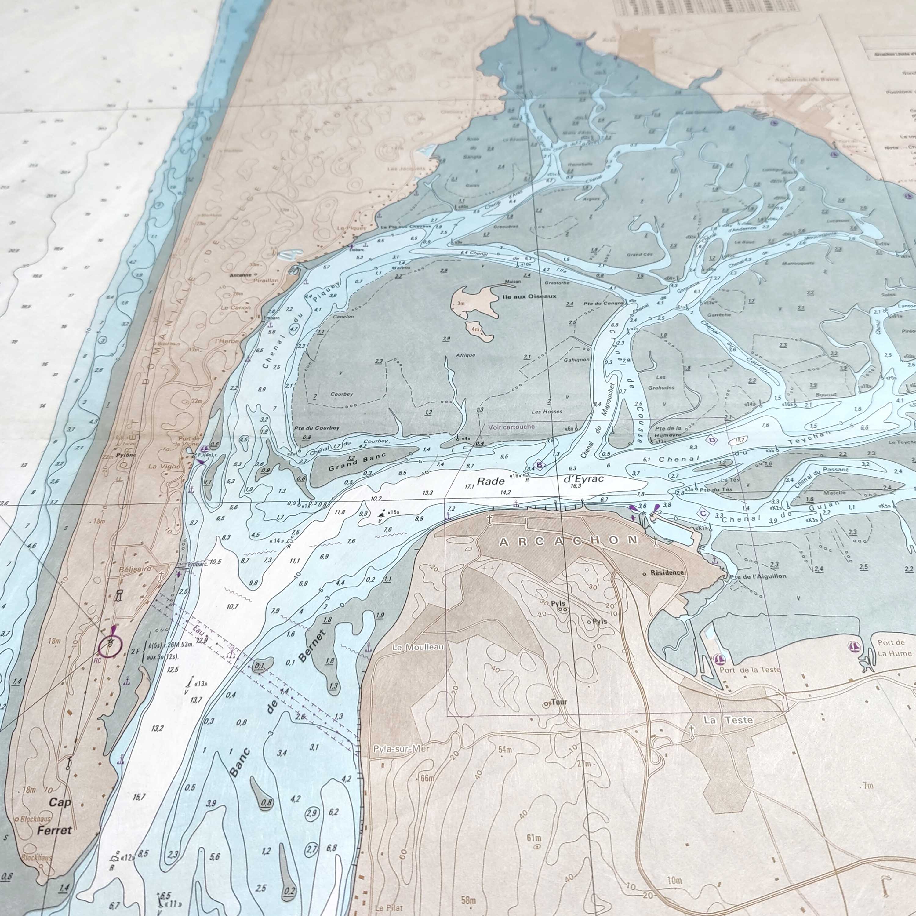 Map arcachon gironde basin 84cm by 63cm