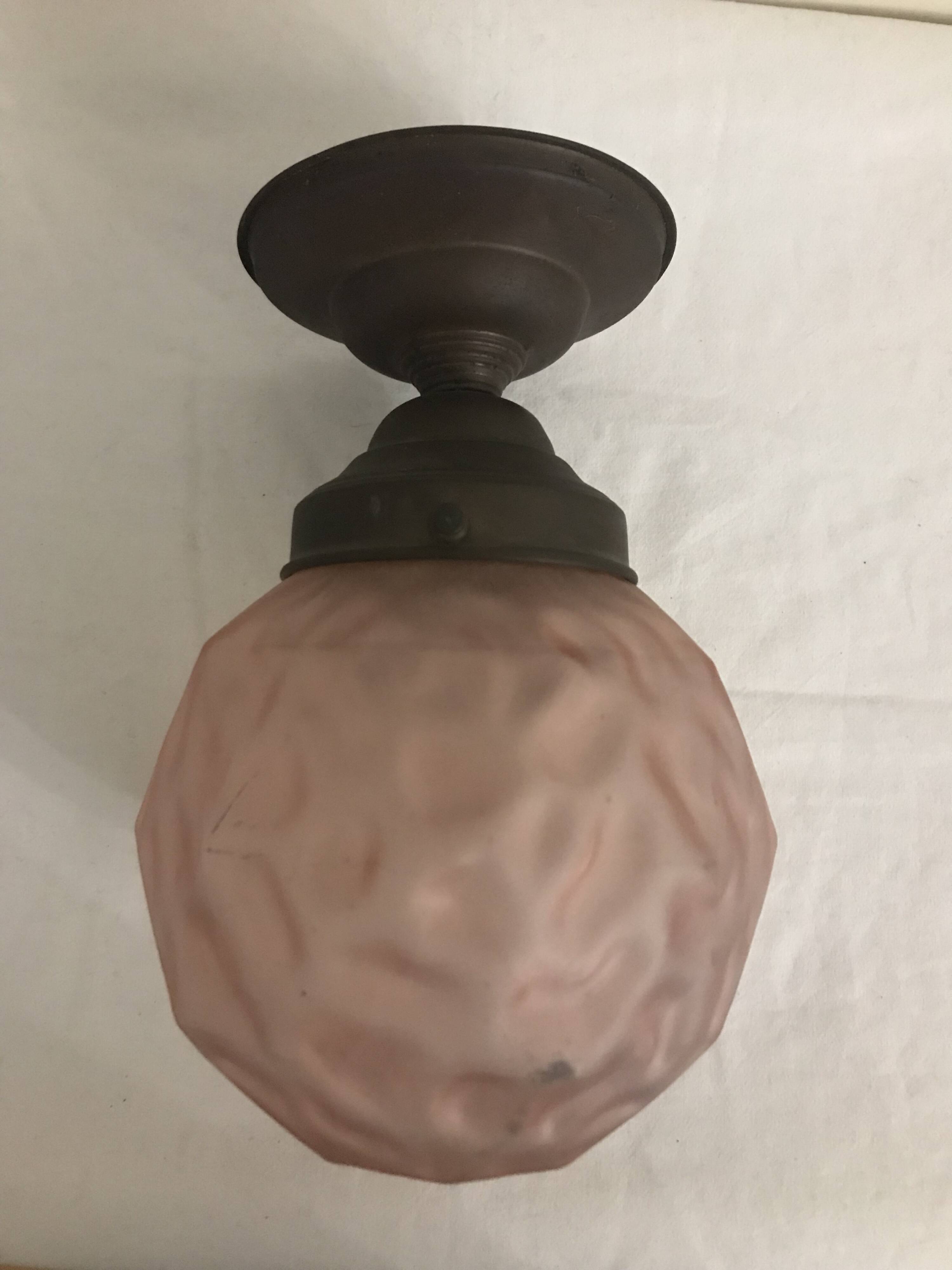 Art Deco Pink Glass Globe Wall Ceiling Light