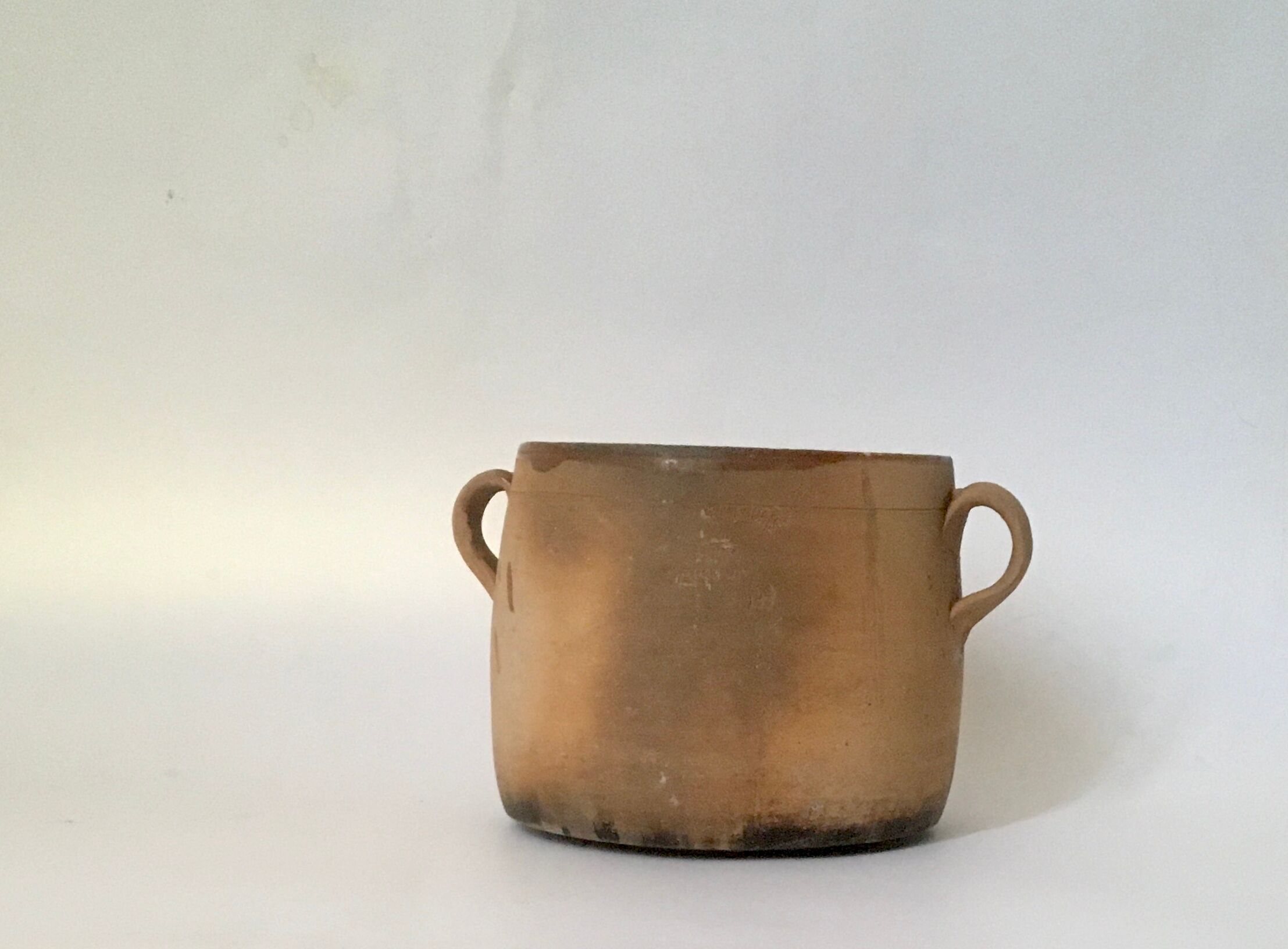 Terracotta marmite and enamelled interior