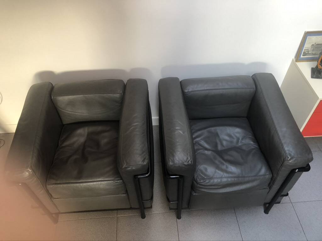Pair of LC2 Le Corbusier armchairs by Cassina