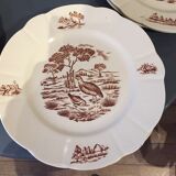 Suite of 9 flat plates in iron earth model burgundy longchamp decor hunting