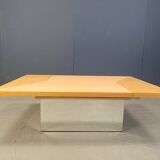 Vintage hidden bar coffee table by Paul michel in ash wood, 1970s