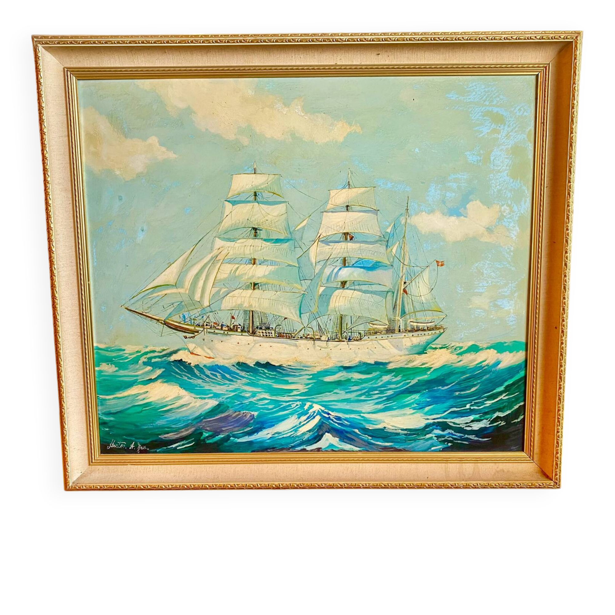 Peinture maritime originale – “Statsraad Lehmkuhl”, voile norvégienne