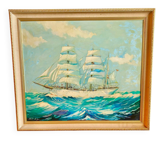 Original Maritime Oil Painting – “Statsraad Lehmkuhl”, Norwegian Sail