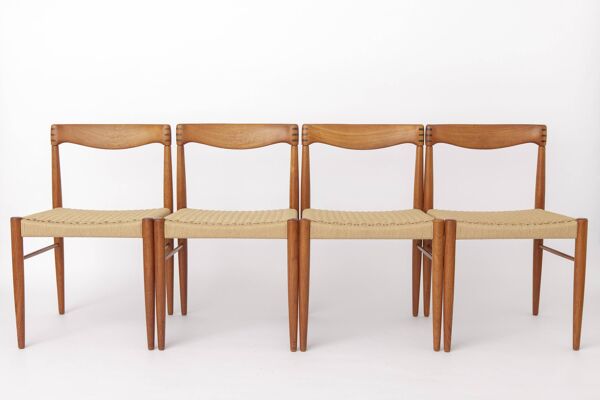 Ensemble de 4 chaises de salle à manger H.W. Klein en teck pour Bramin, danoise des années 1960.