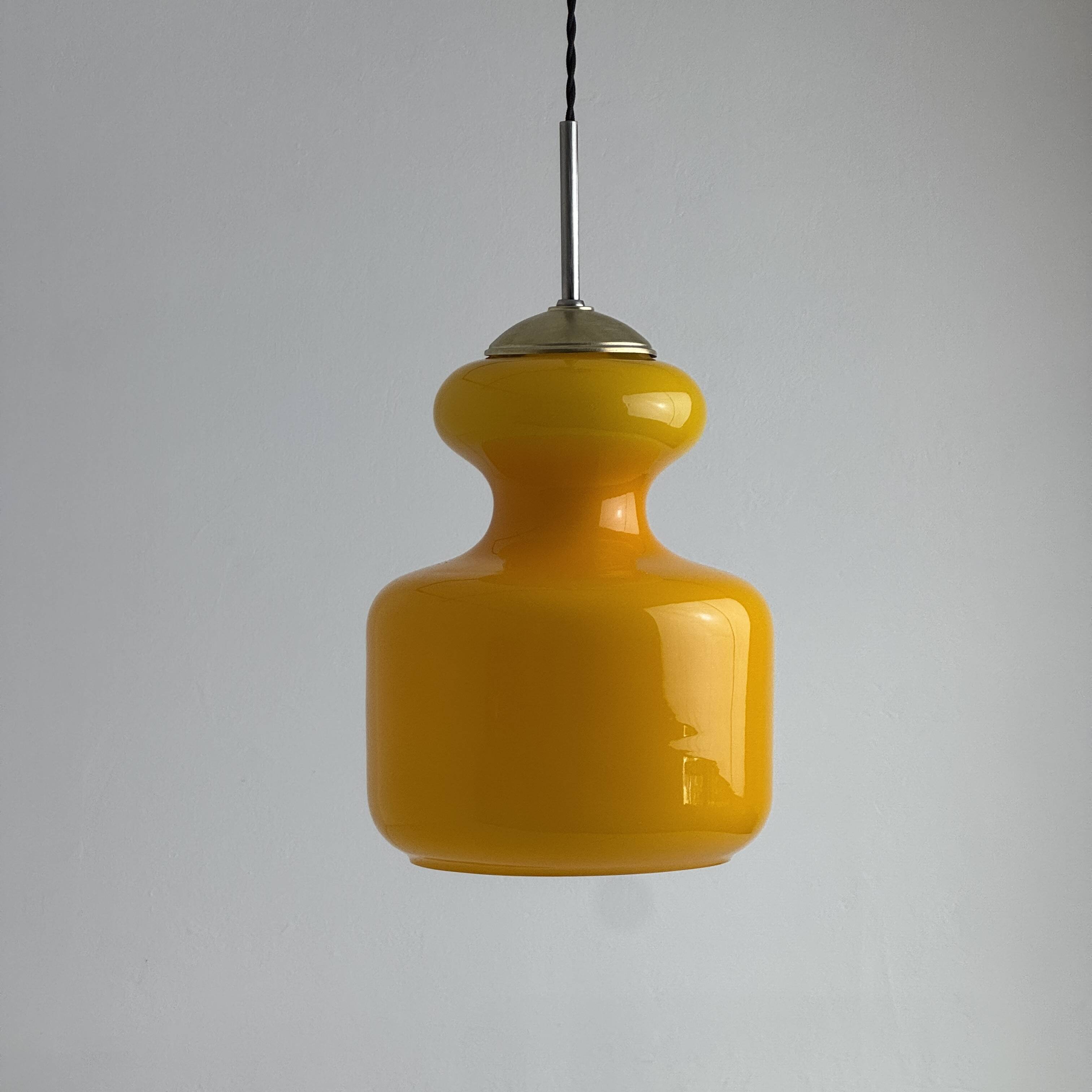 Vintage orange opaline suspension light 1970