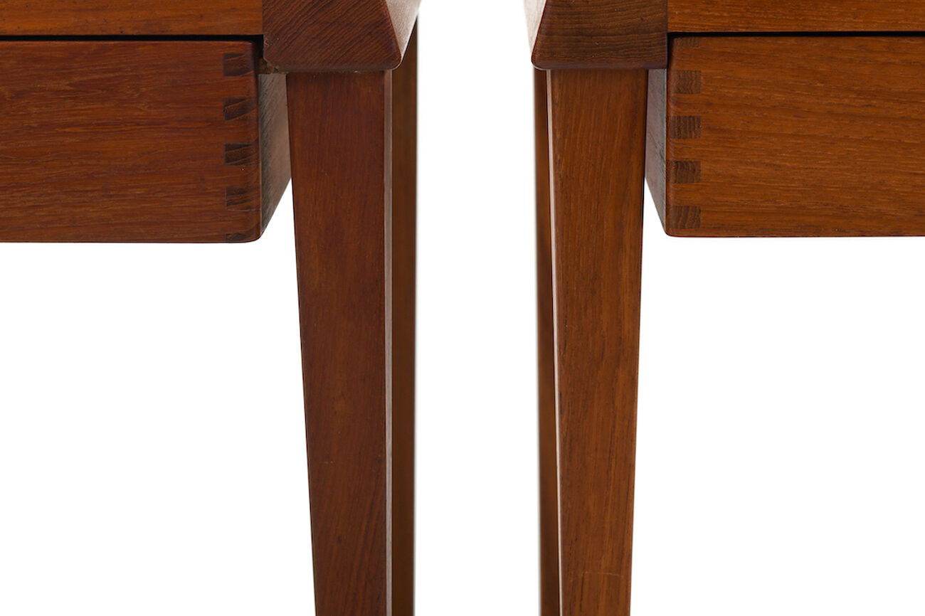 Fine danish pair of mid century teak nightstands