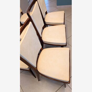 Série de six chaises pieds compas bois et skaï