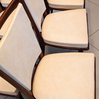 Series of six wood and skai compass foot chairs