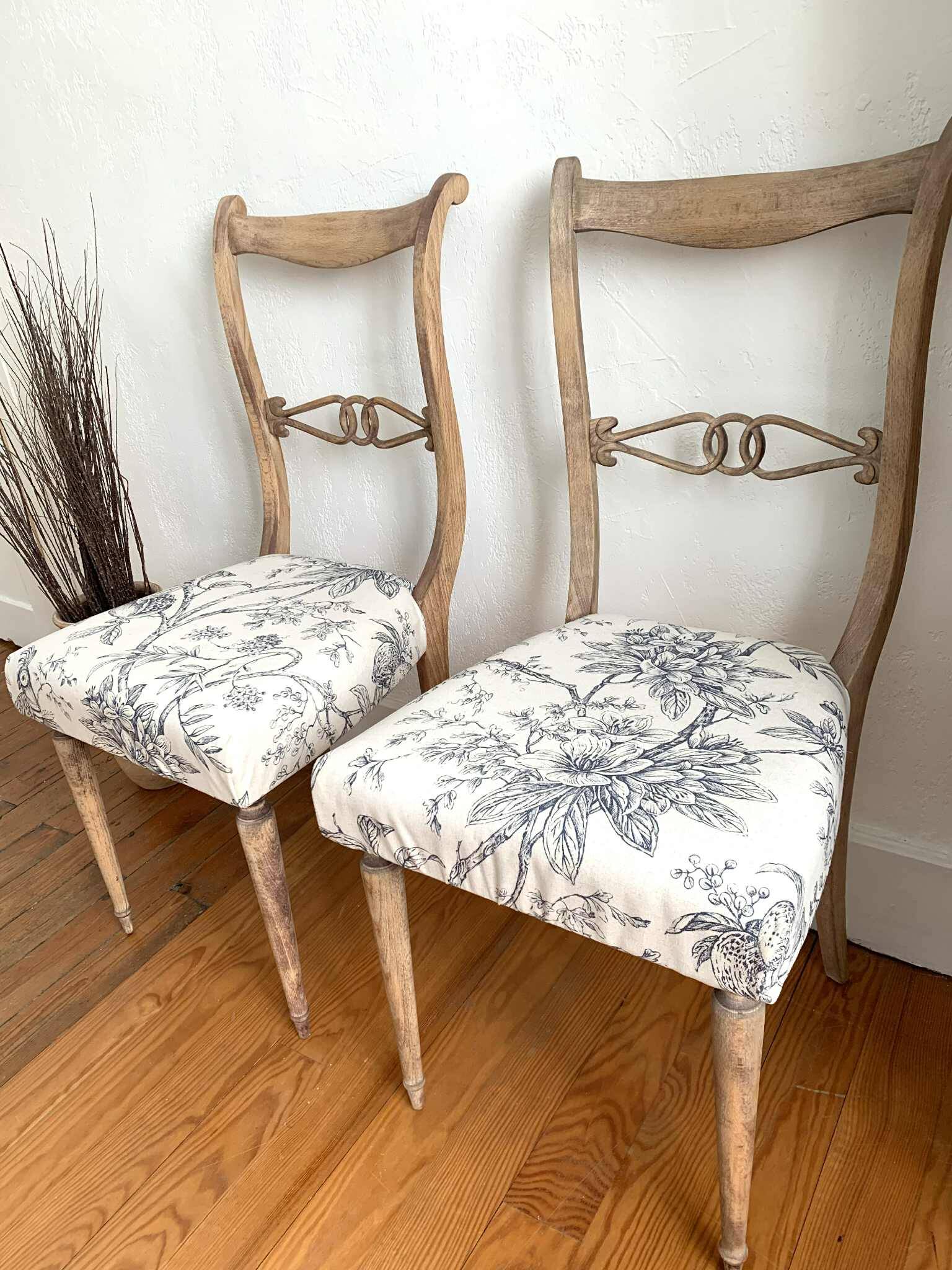 Pair of antique chairs, floral fabric