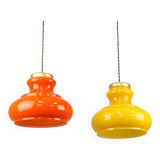 Mid-century italian glass & brass pendant lamps, set of 2