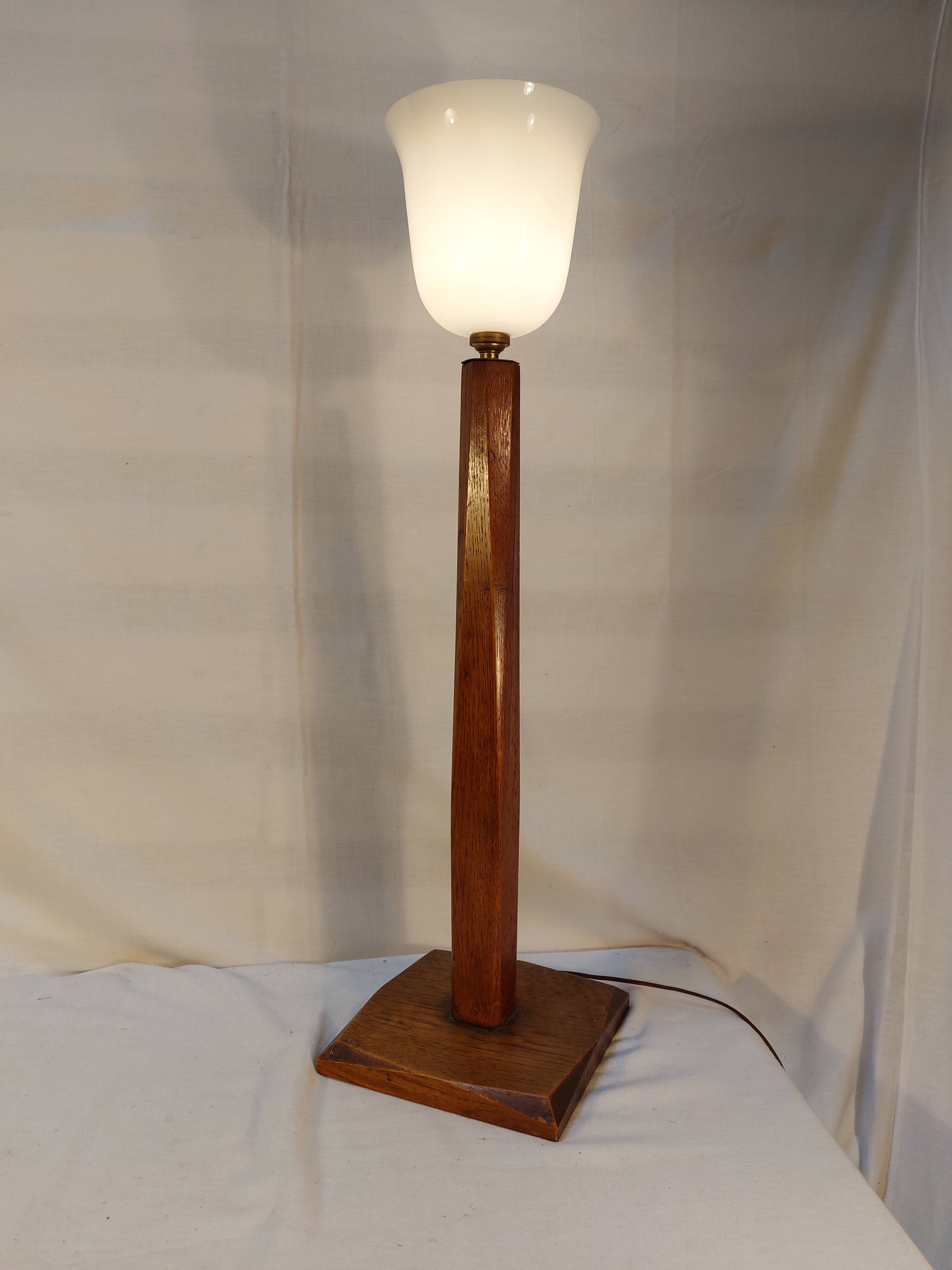 Old Art Deco table lamp 70 cm Mazda style in solid wood