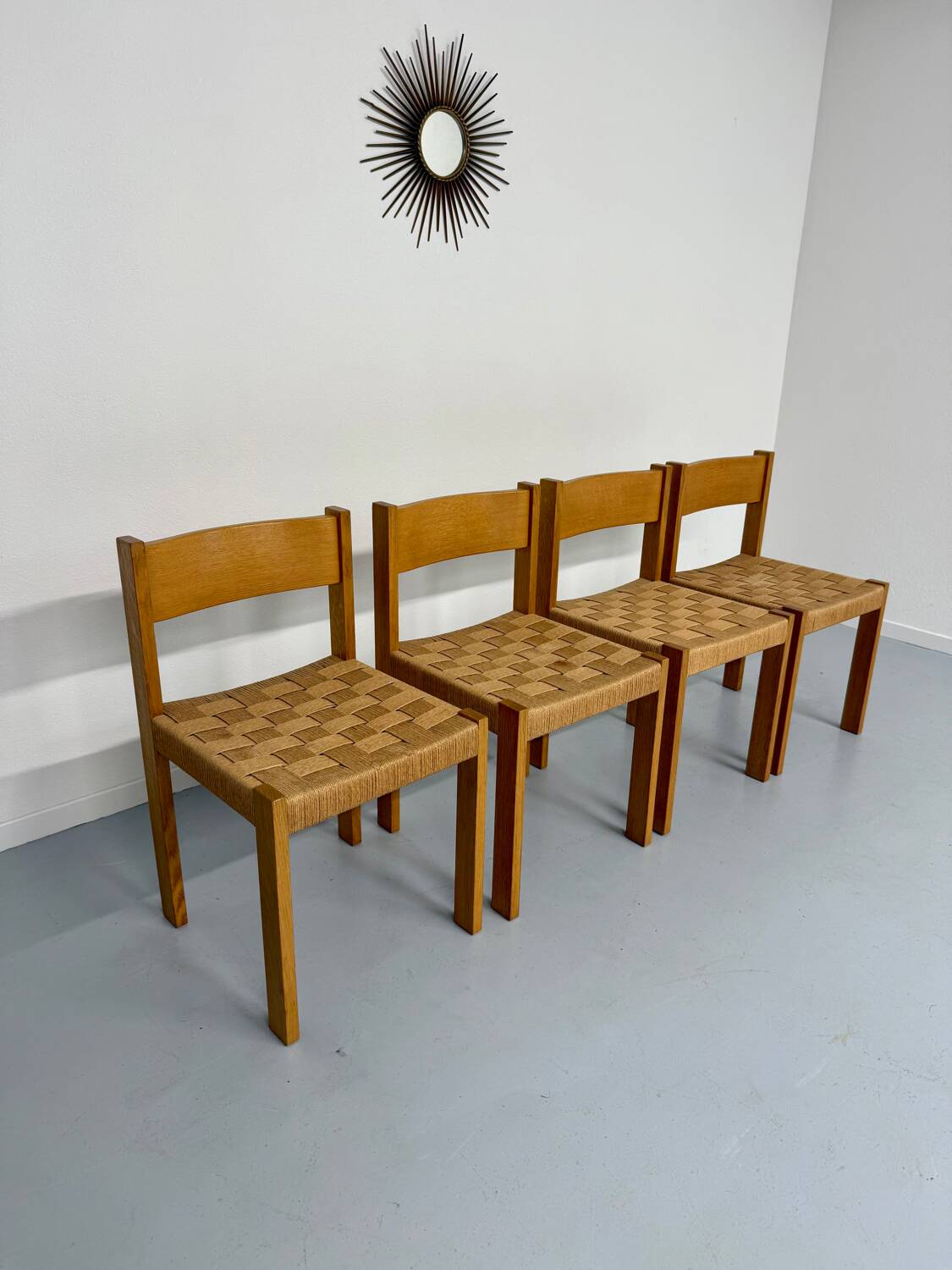 4 chaises bois et corde design Robert et Trix Haussmann  Dietiker vintage