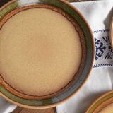 Vintage dinner plates from the 70s, in glazed stoneware, stamped Esso, Set of 6.