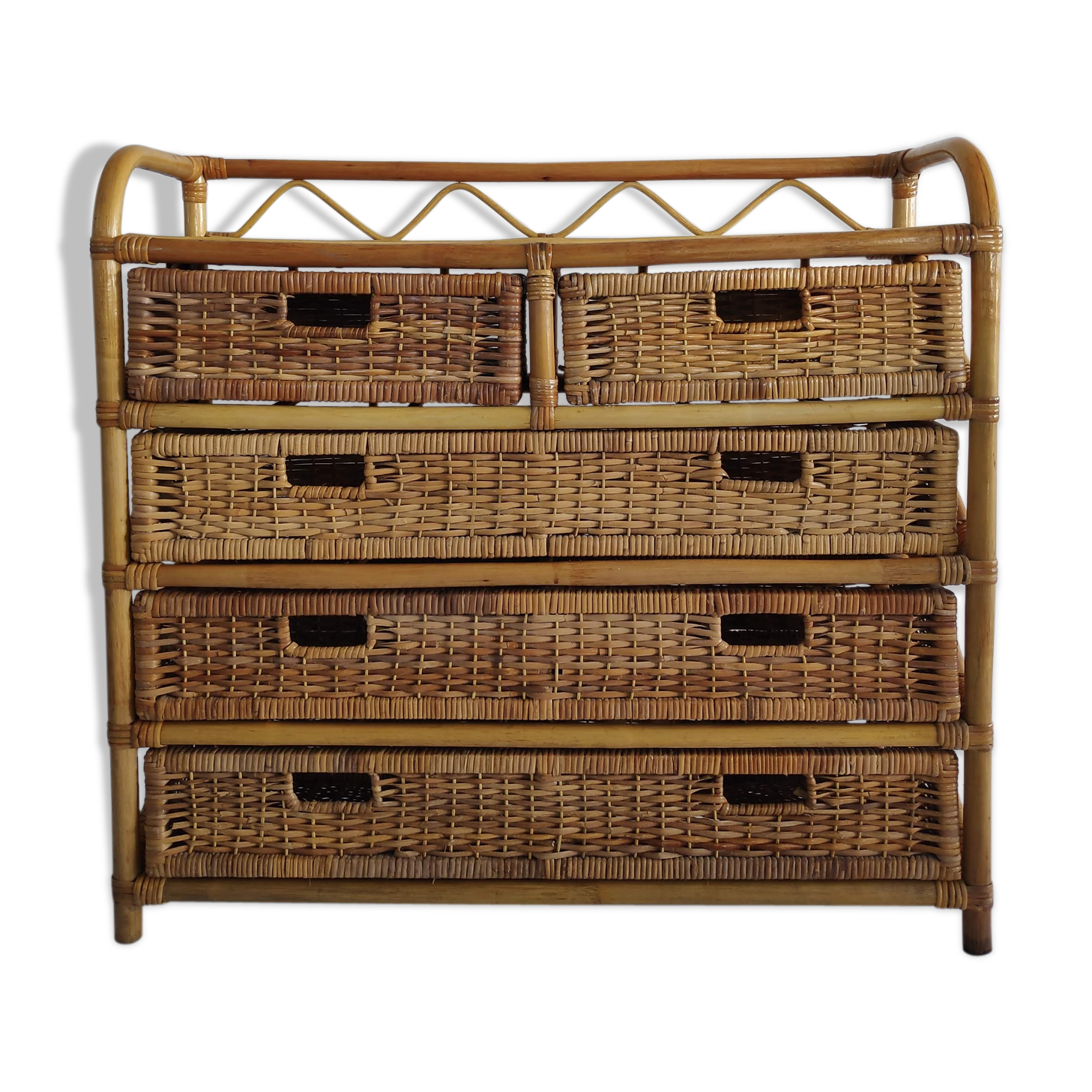 Chest of drawers vintage rattan and wicker of the 1970s