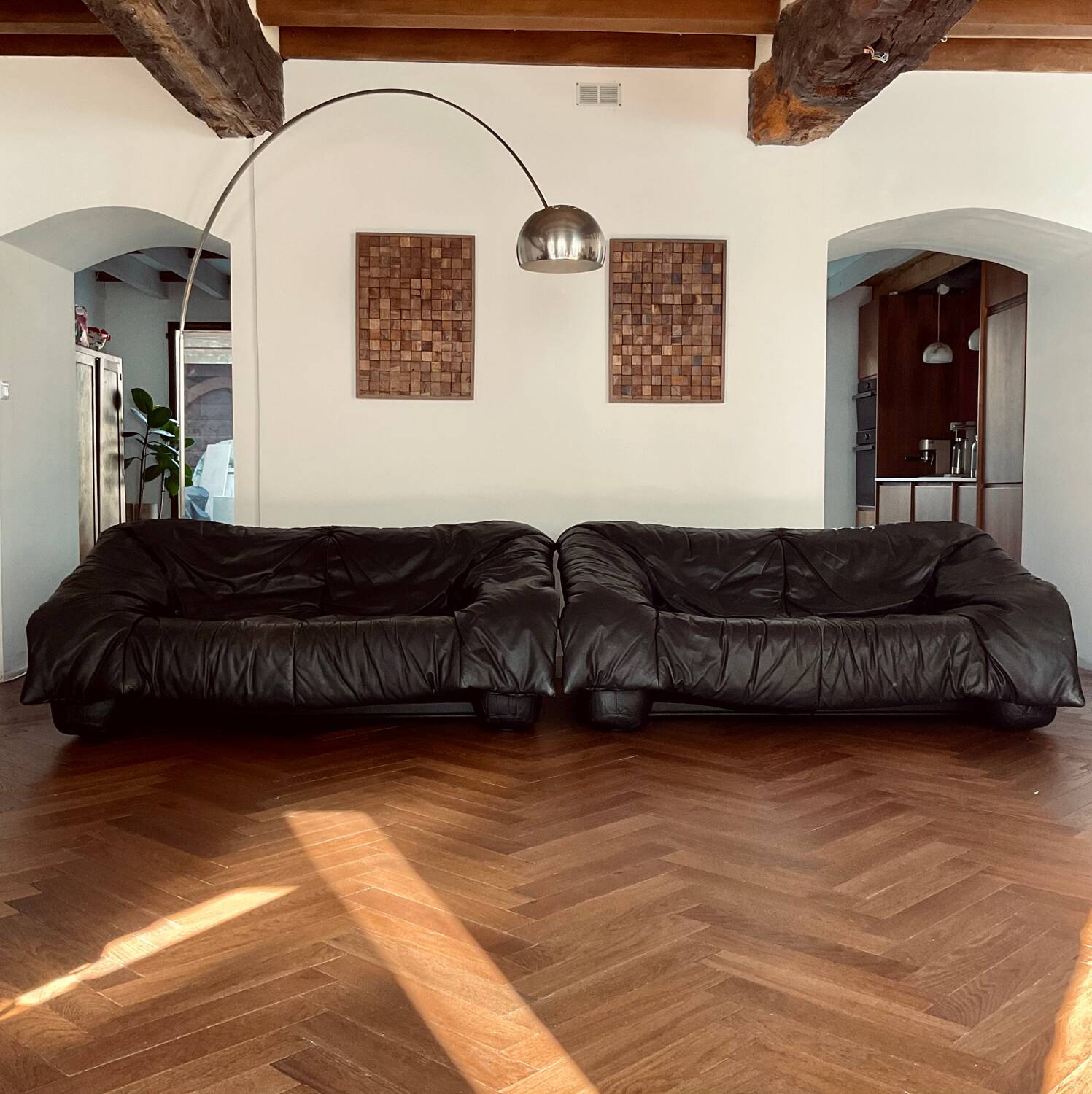 Pair of "Flou flou" Ligne Roset sofas by De Pas, D Urbino, Lomazzi vintage 80s