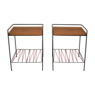 Paire de tables de chevet vintage bois et métal