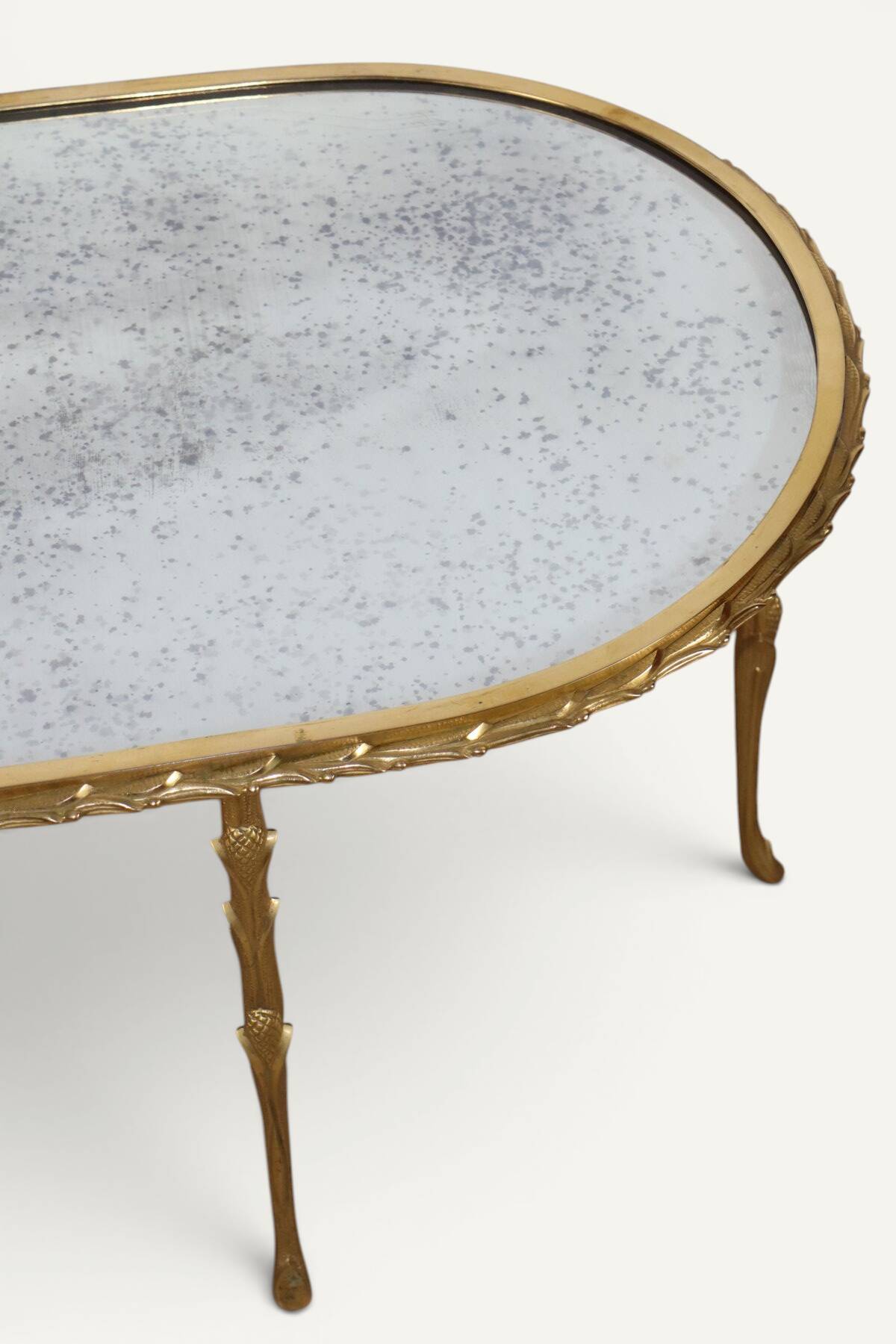 Maison Baguès coffee table in gilded bronze and aged mirror – 1950s