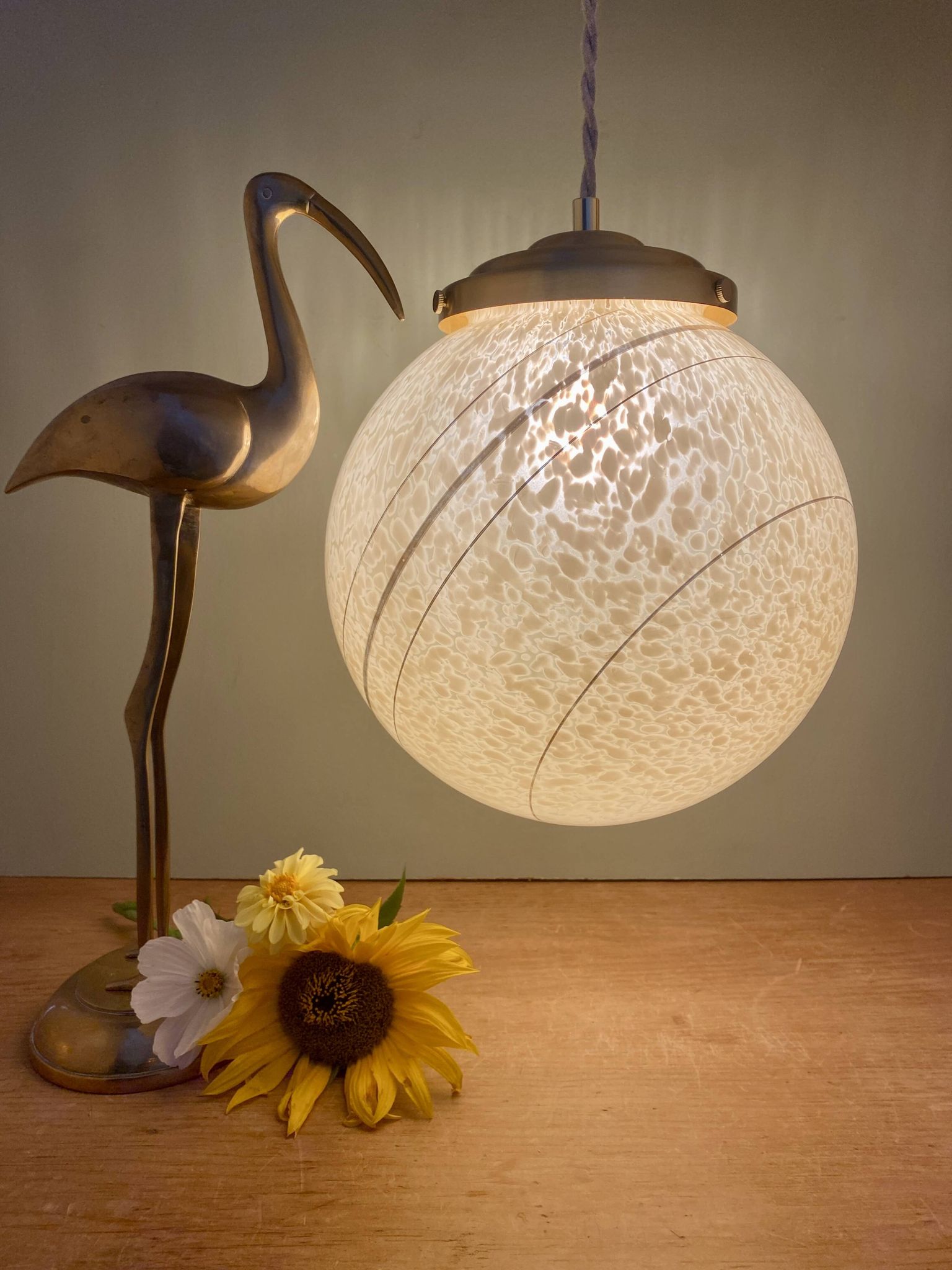 Vintage globe pendant light in yellow and gold clichy glass XXL