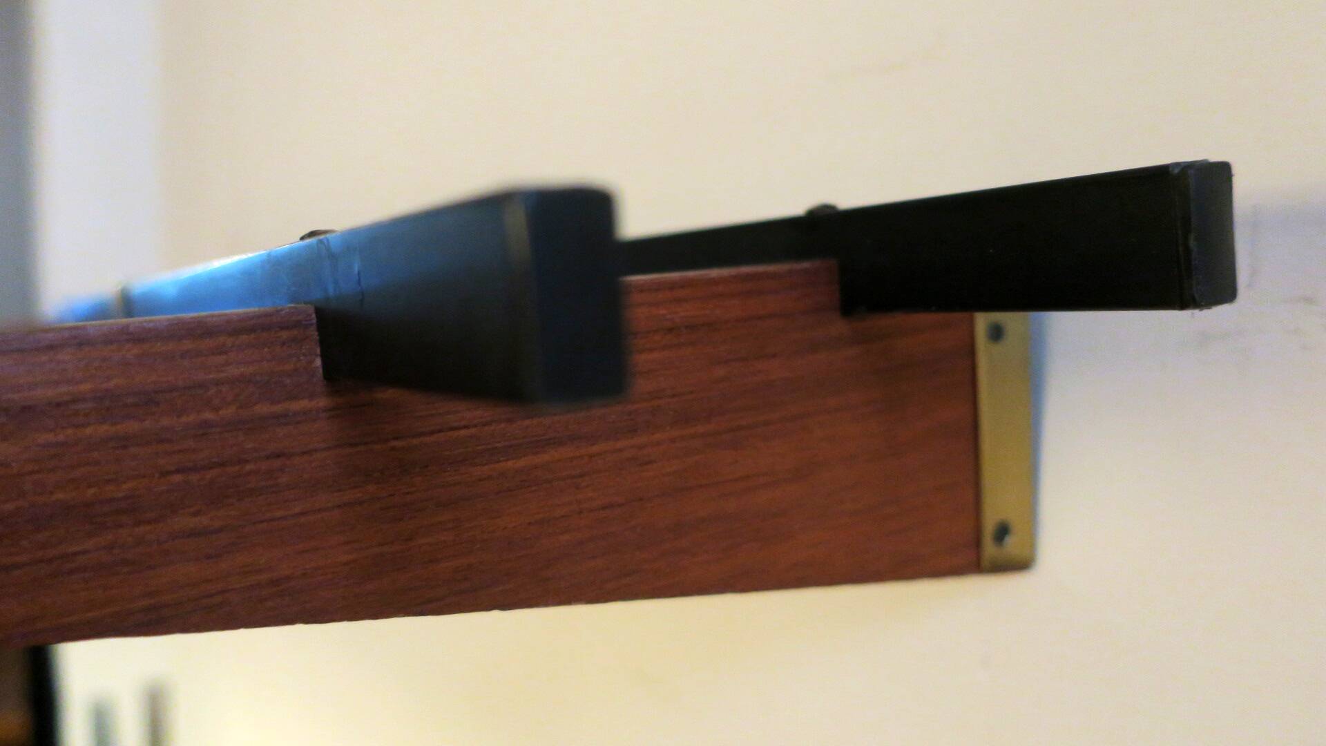 Teak, brass and black metal coat and hat rack, 1960s