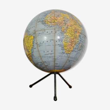 Vintage earth globe tripod Michard printing 1970