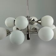 12-flame Sputnik chandelier from the 1960s and 1970s, Kaiser Leuchten, opal glass design
