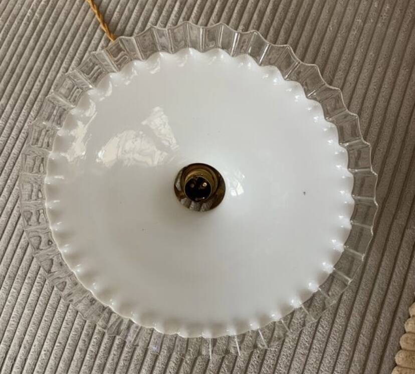 Old pairs of vintage white opaline pendant lights