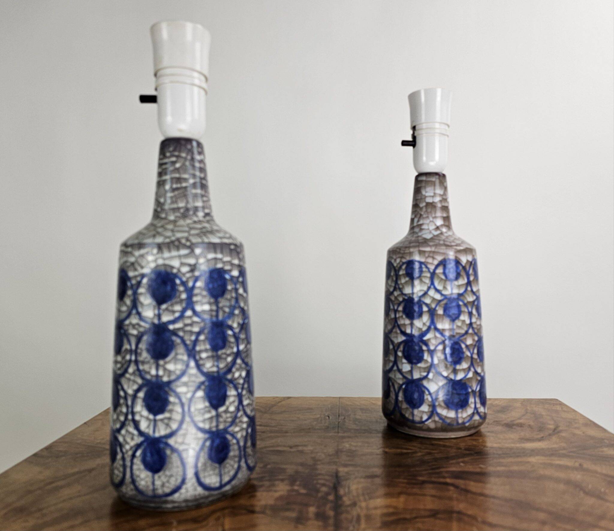 Marianne Starck. Set of 2 table lamps Bornholm pottery by Michael Andersen, Denmark, Persian crackle glaze, 1960s.