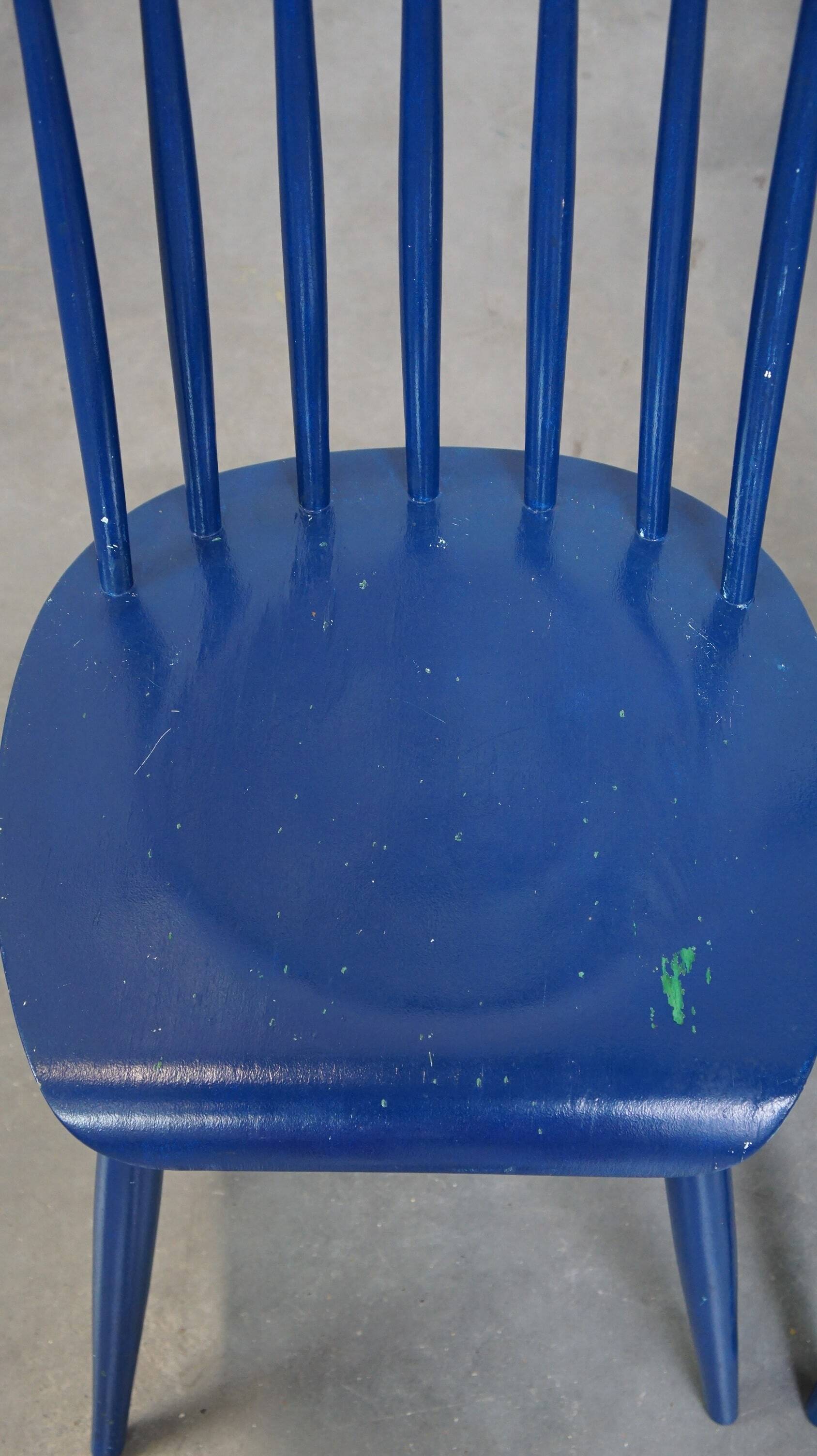 Set of 3 beautiful vintage 1960s blue wooden dining chairs/spindle chairs