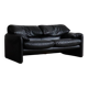 Cassina Maralunga Two Seater Sofa In Black Leather By Vico Magistretti 1970