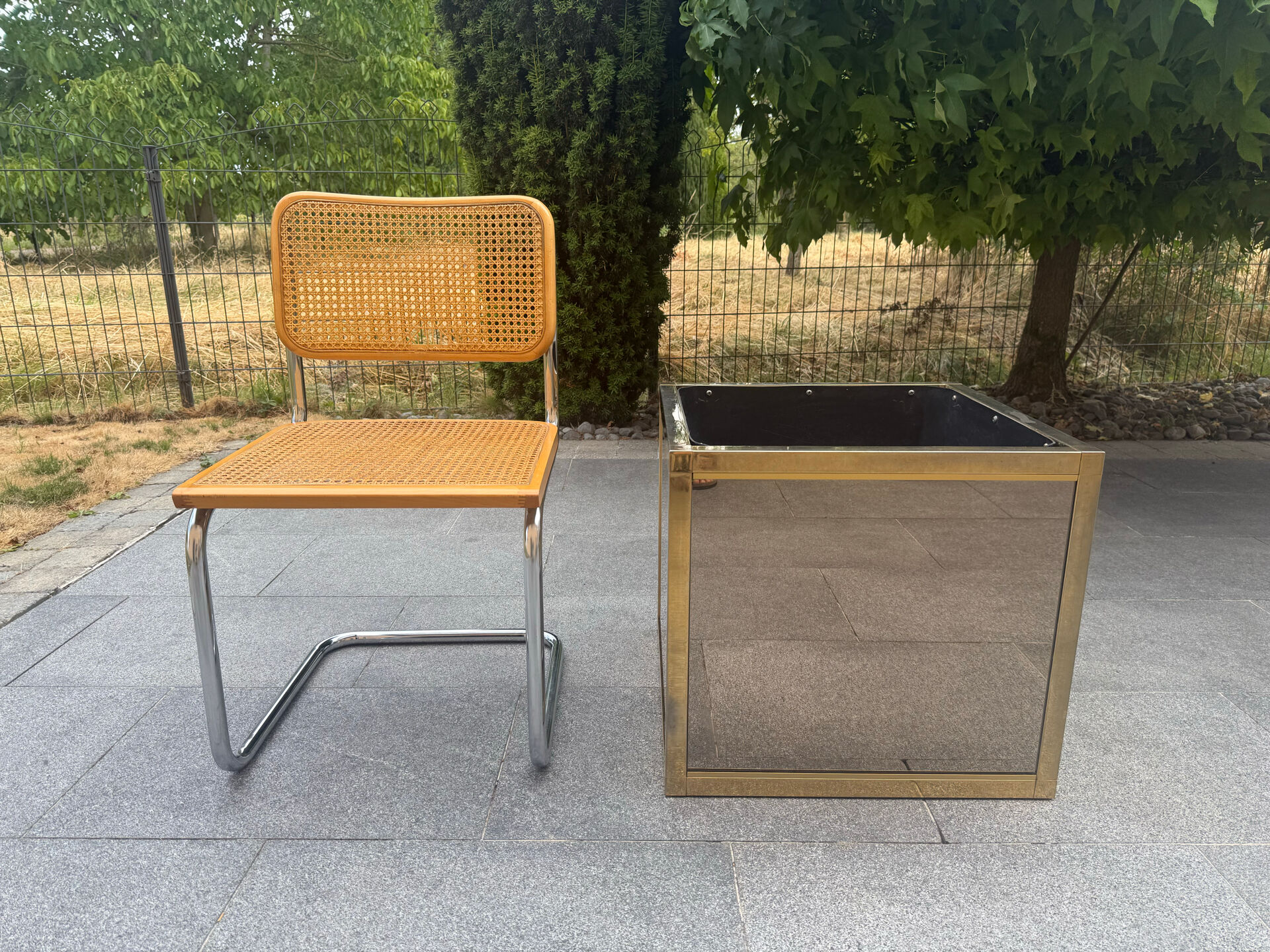 Jardinière métal dorée miroir Italie 1970
