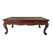 Table basse chinoise 1950 teck et parchemin peint