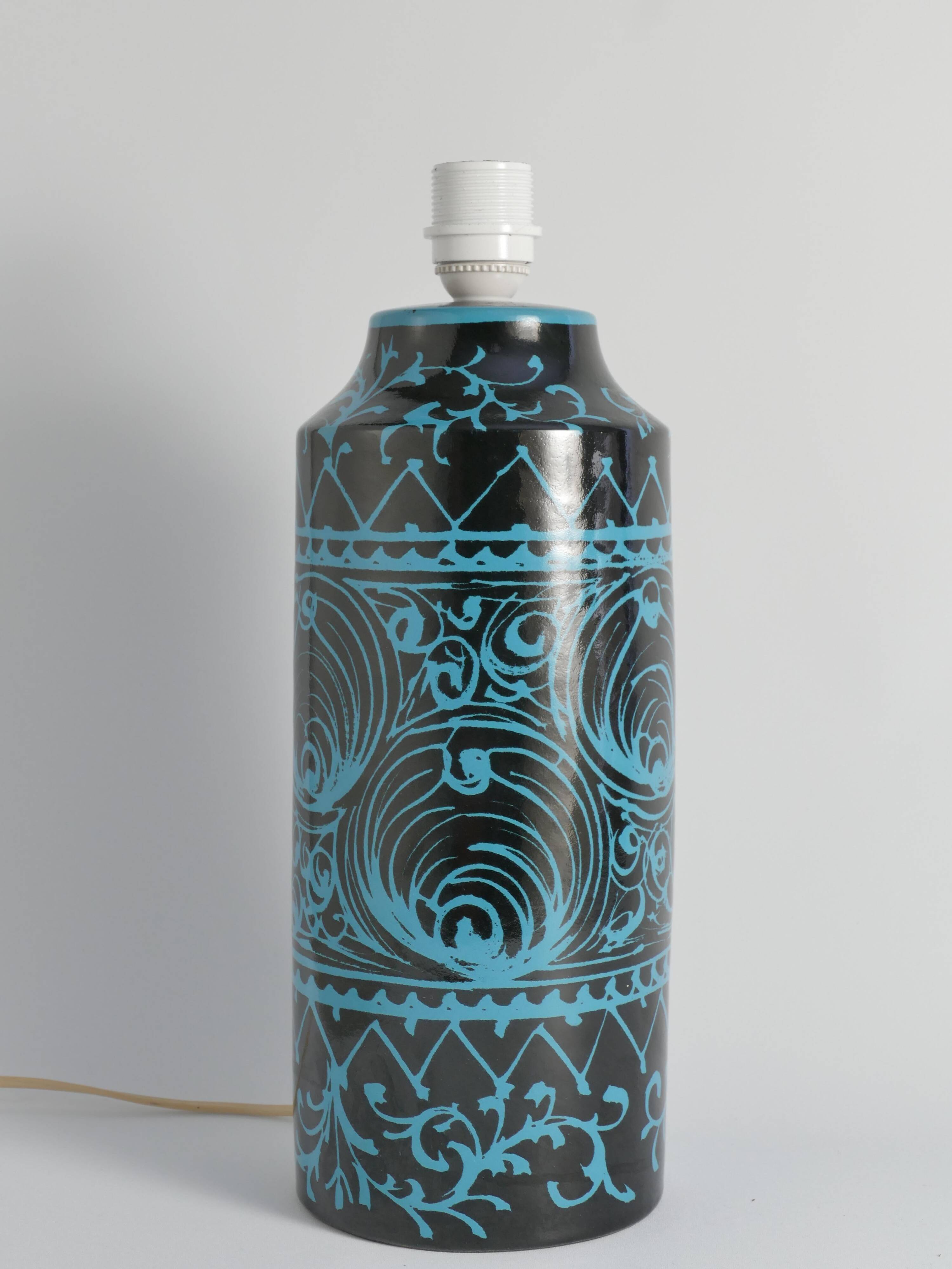 Black and Turquoise Ceramic Table Lamp by Avino Bagni, Italy, 1960s