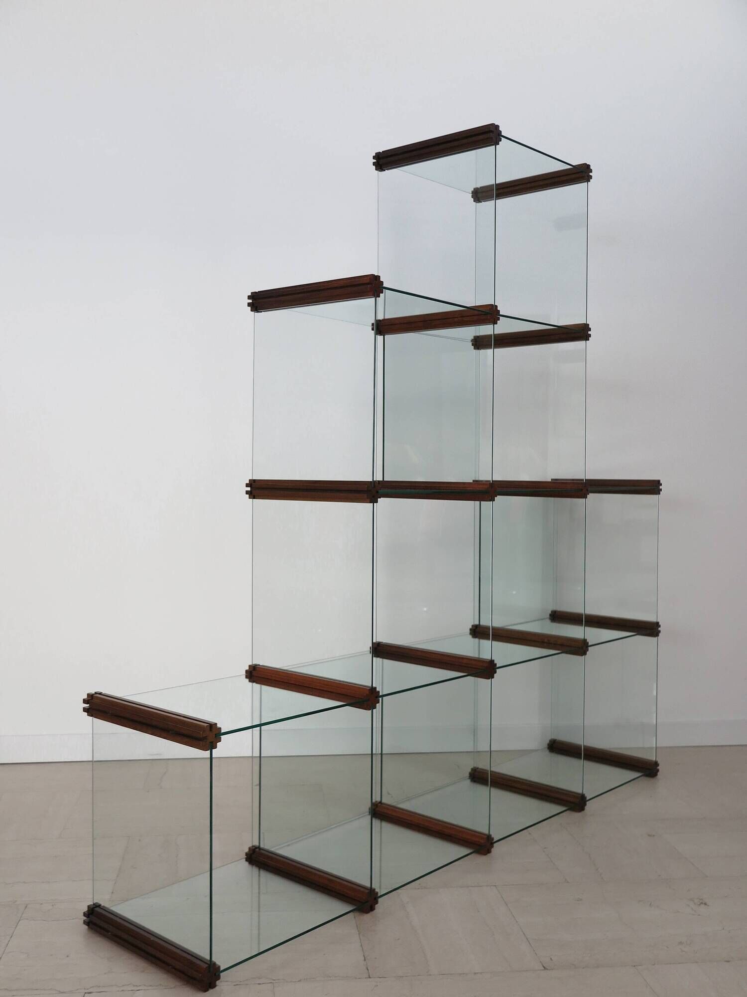 Gallotti & Radice Italian glass and wood bookcase 1980s