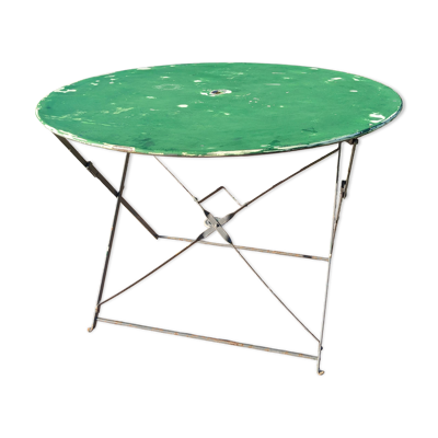 Table de jardin ronde ancienne pliante métal patine verte