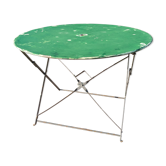 Table de jardin ronde ancienne pliante métal patine verte