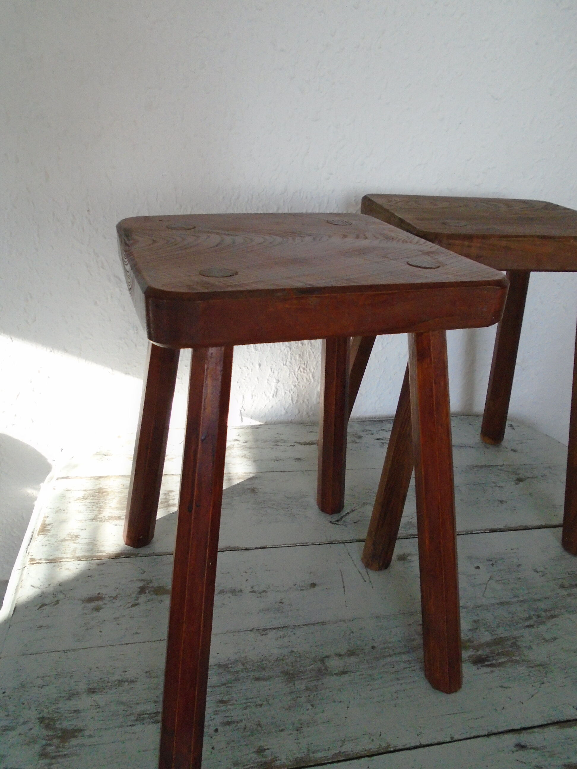 2 ancient brutalist wood stools
