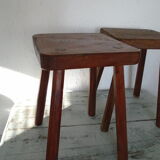 2 ancient brutalist wood stools