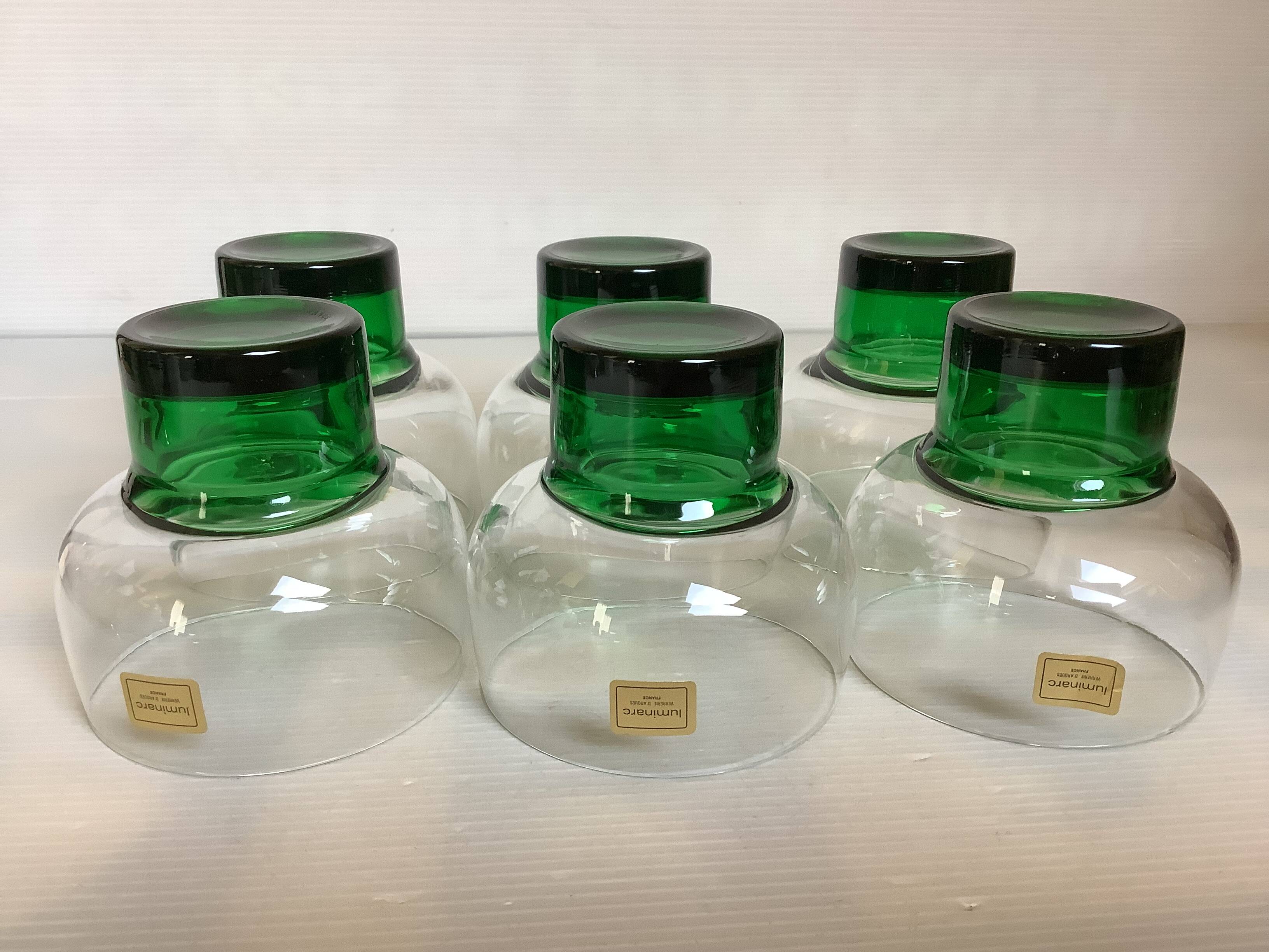 Six green footed Space Age glasses Luminarc.