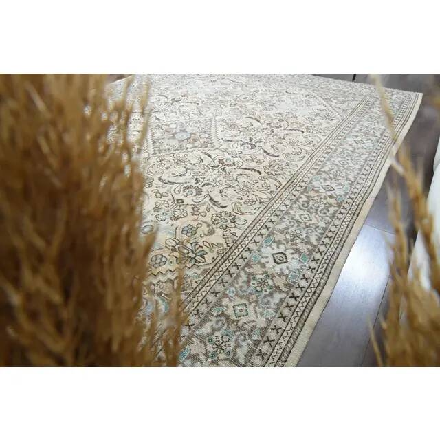 1970s Vintage Persian Handmade Wool Cotton Beige Area Rug 291x387