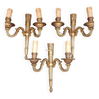 Set of three wall lights With two winding light arms Empire style Standard E14 bulb