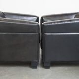 Set of 2 black sheepskin Art Deco design armchairs with high seating comfort