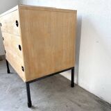 Three-drawer commode ARP — Minvielle, oak and lacquered metal, France, years