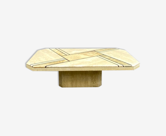 Table basse en travertin et onyx années 80